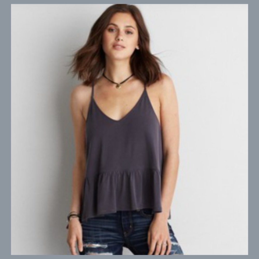 American Eagle Soft Black Peplum Tank- AE tank, sz Medium